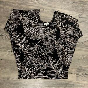 Kim and Cami Black Top w Copper Metallic Plant Print